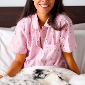 Loft Flannel Pink Penguin Short Sleeve Pajamas Set
